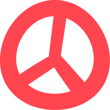A red peace symbol with a circle and three lines inside.