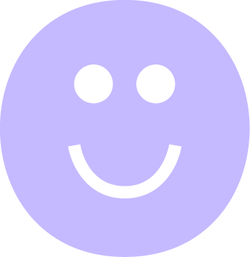 Purple smiley face with black eyes and a smiling mouth.