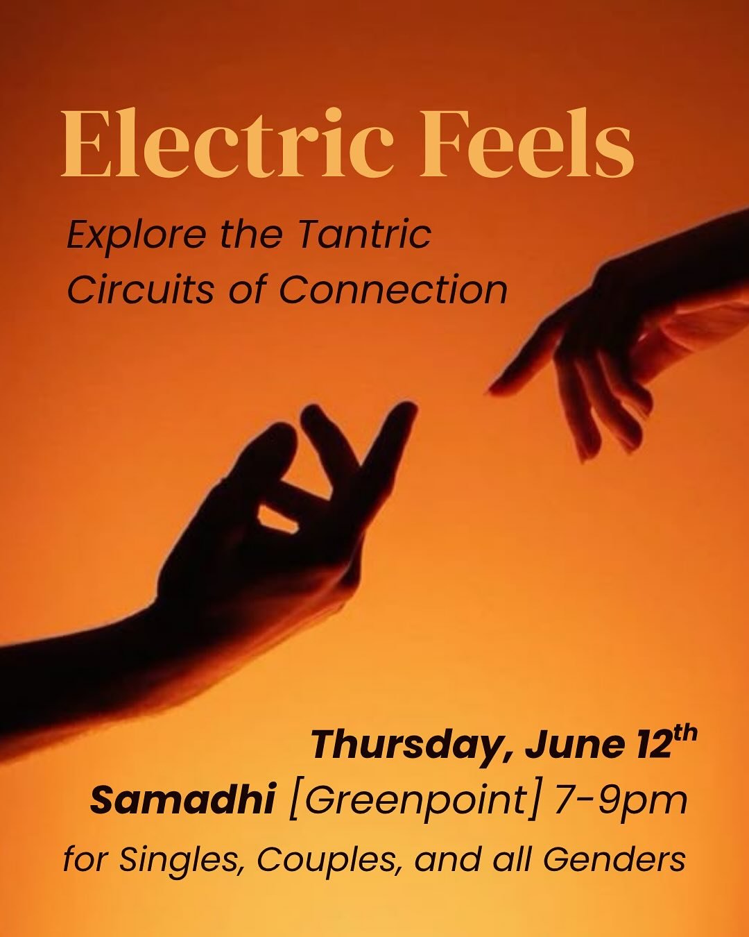 ⚡️Electric Feels: Tap into your Inner Current⚡️Thursday, June 12th,7-9pm

Join us for a unique, sensory, and non-sexual introduction to the foundational practices of tantra. In this immersive experience, you&rsquo;ll learn how to generate and move en
