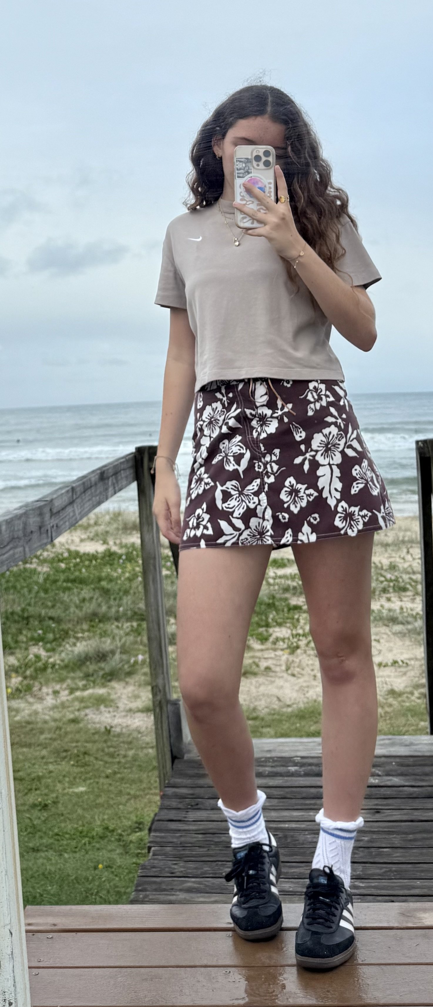 90's Hibiscus Print Mini Skirt