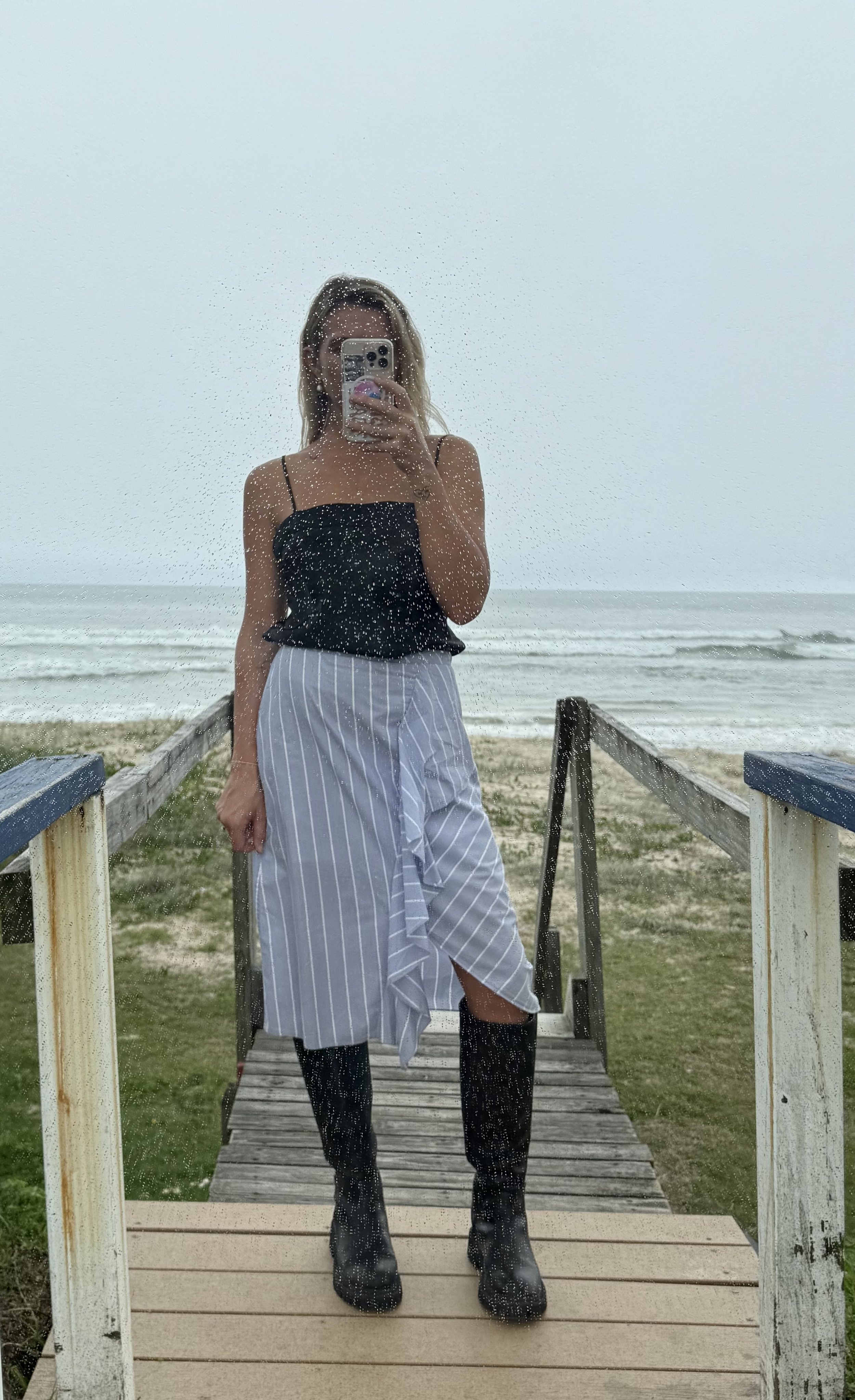 Y2K Style Pinstripe Midi Skirt