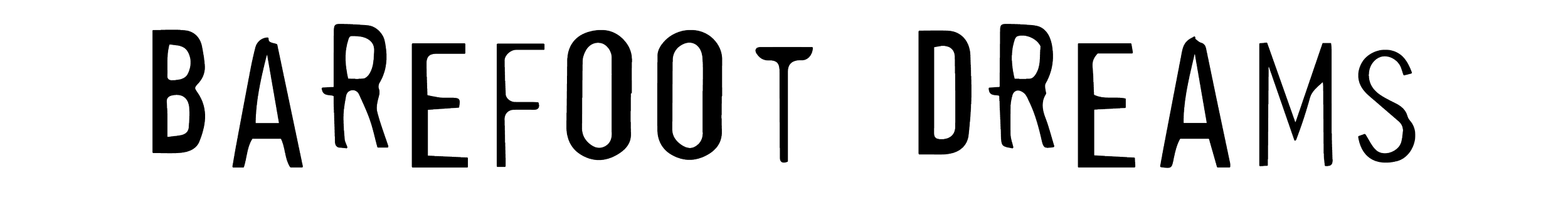 Line drawing of the phrase 'Barefoot Dreams' in stylized, elongated letters on a black background.