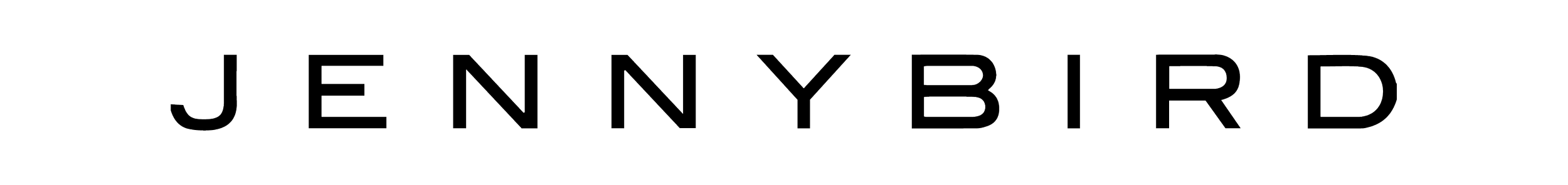 Text that says 'JENNYBIRD' in black outline font on a white background