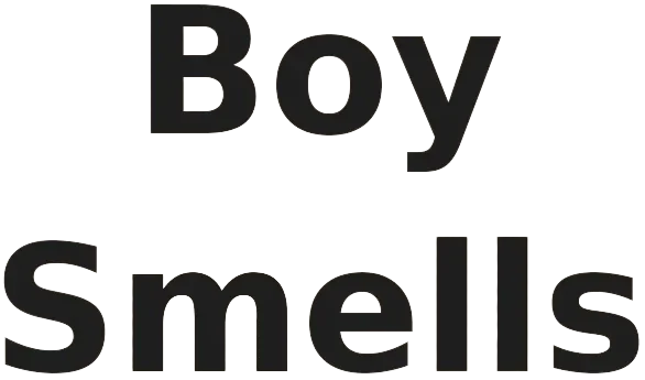 Text reading "Boy smells" in large black letters on a white background.