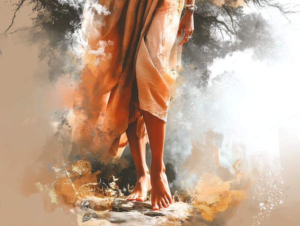 Geaarde vrouw in de natuur als symbool voor bewust leven en niet zweverige spiritualiteit