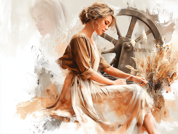 Vrouw Holle als schikgodin die het lot weeft samen met de Nornen