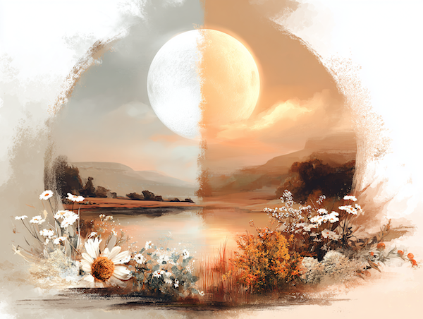 Balans tussen maan en zon als symbool voor natuurlijk leven in afstemming