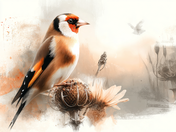 putter met rode kop en gele vleugel op distel als symbool voor vertrouwen en herstel