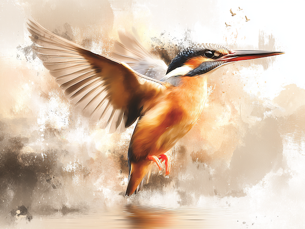 Duikende ijsvogel in vlucht vastgelegd met hoge sluitertijd, symbool van focus, vrijheid en overzicht in natuurfotografie.