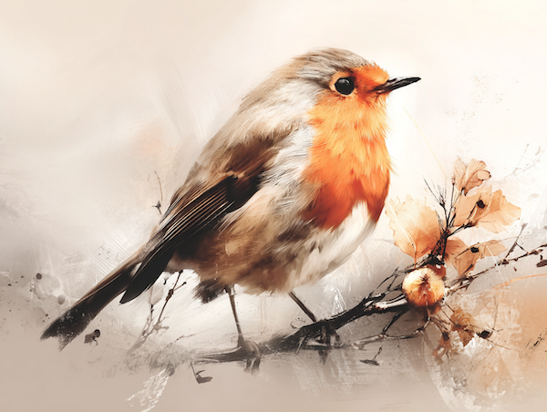 Roodborstje dichtbij op een tak met zachte achtergrond en warm licht