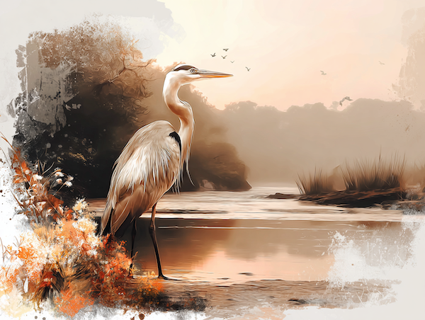 Zilverreiger in stilte als symbool van innerlijke rust en spirituele helderheid.