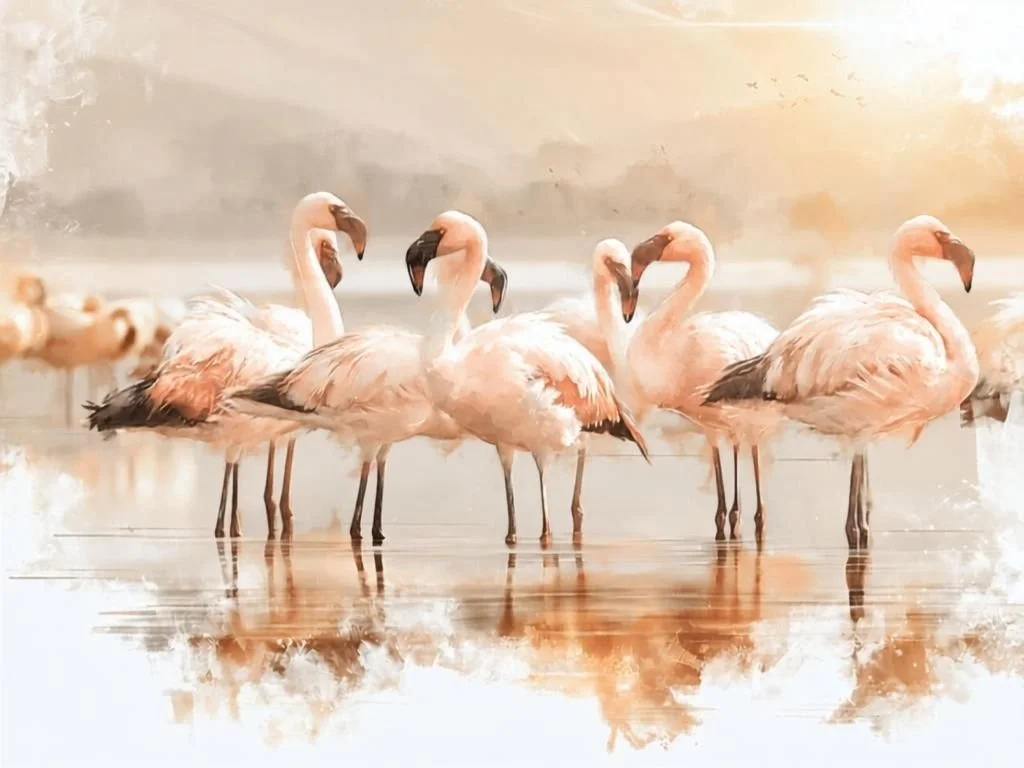 Groep roze flamingo's samen in een natuurlijke lagune