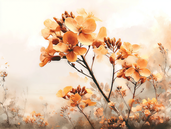 Close-up van gele koolzaadbloemen met zachte achtergrond en dromerige sfeer