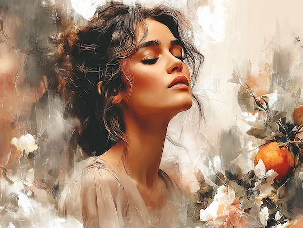 Persephone als archetype van transformatie, opkomend uit de onderwereld in zacht maanlicht.