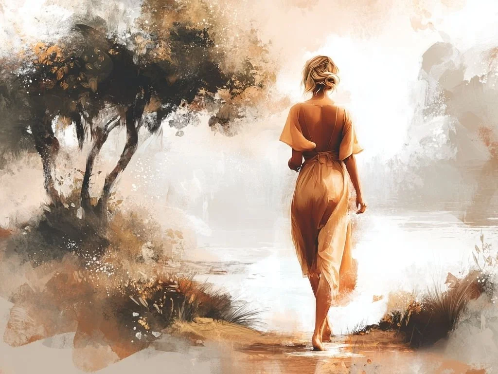 Vrouw die rustig wandelt in zacht ochtendlicht als symbool voor zelfzorg in 2026