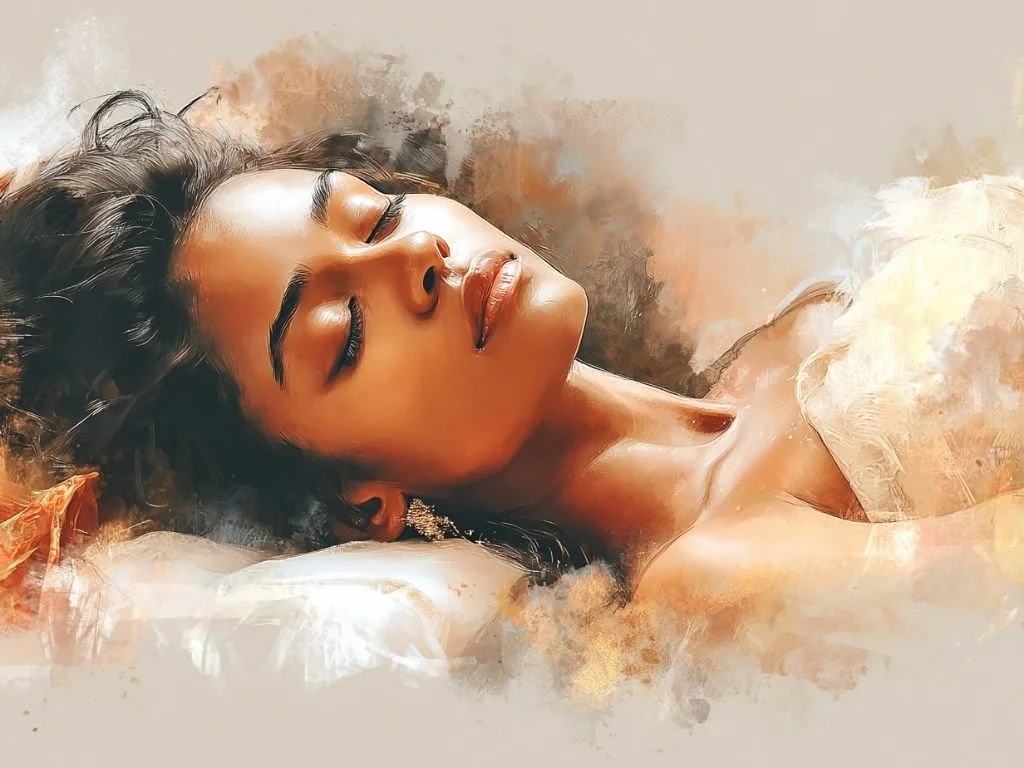 Watercolor-illustratie van een vrouw waarvan de aandacht langzaam van voeten naar kruin reist tijdens Yoga Nidra