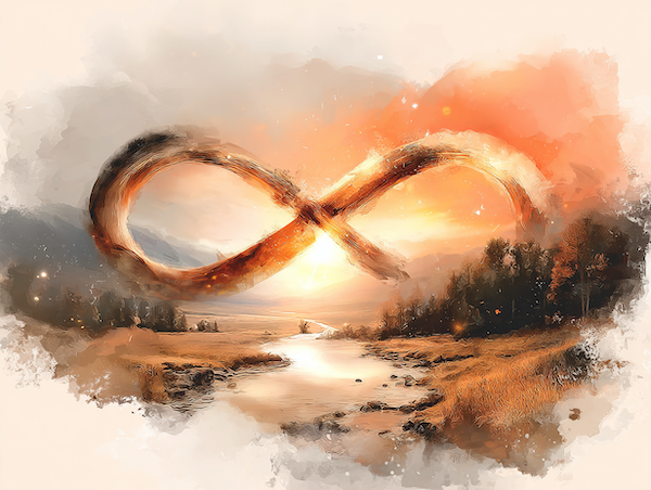 lemniscaat symbool in natuur met zachte stromende energie en balans