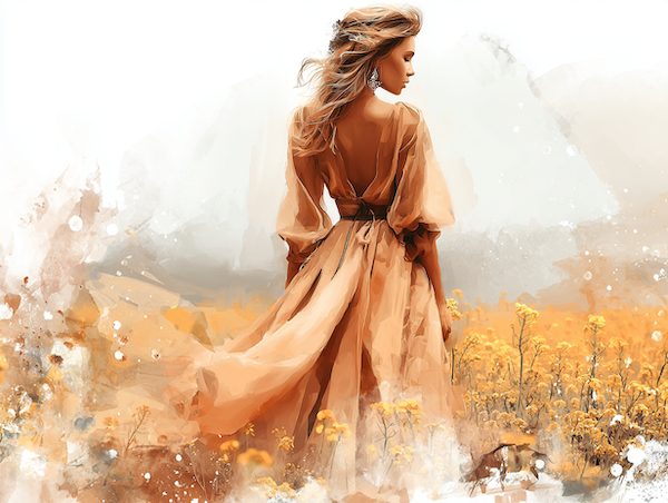 Vrouw in een geel koolzaadveld die verbinding voelt met de natuur en lente energie