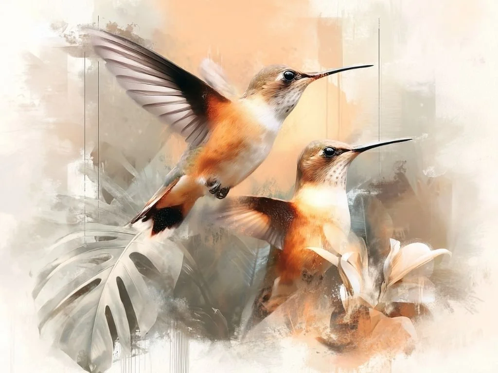 Twee kolibries in vlucht gefotografeerd in Costa Rica, symbool van lichtheid, levenskracht en intuïtieve vogelfotografie.