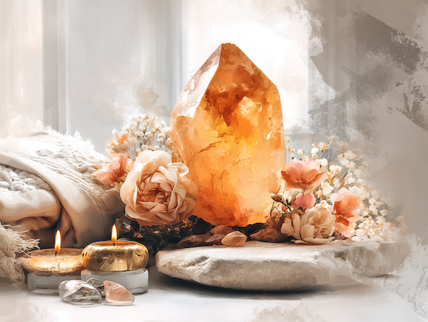 Zonnesteen op een altaar als symbool voor vrouwelijke zonnekracht
