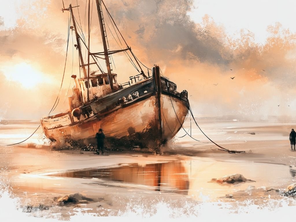 Scheepswrak van de Lord Grey bij laagwater aan de Côte d’Opale bij Tardinghen