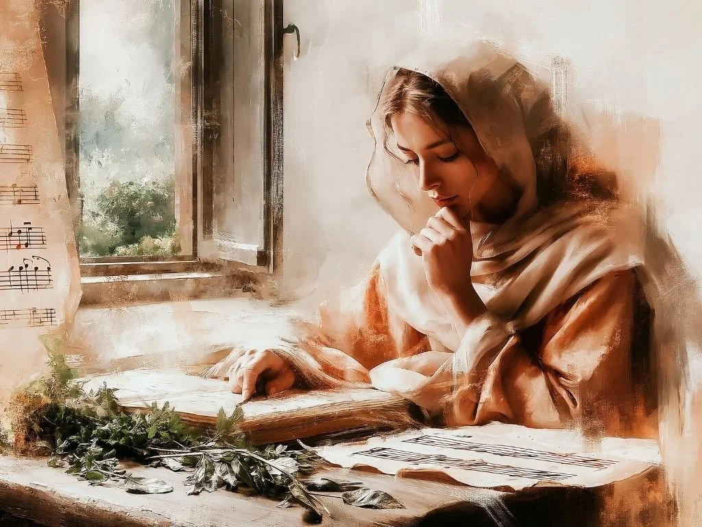 Vrouw geïnspireerd op Hildegard van Bingen schrijft tussen kruiden en muziek over haar wereld van natuur en visioenen.