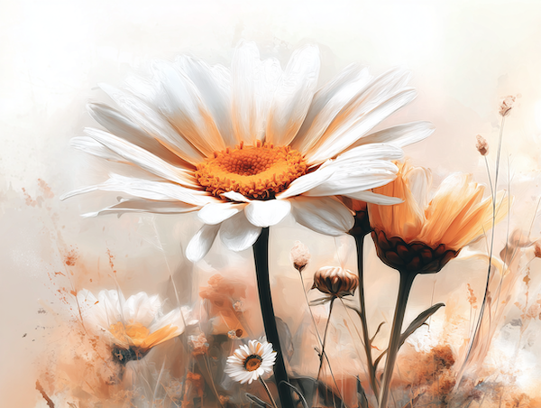 Madeliefje dat boven het gras uitsteekt in warm ochtendlicht