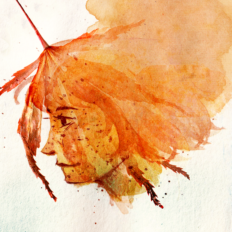 jupimaya watercolor headshot over a pressed leaf