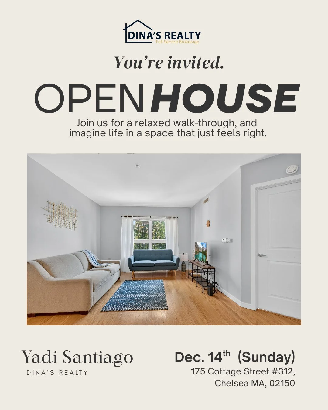 Open House Alert❗

Join Yadi this Sunday, to get a tour of our Cottage Street Property. Find out how this space can fit your needs! For more info, call/ text us today! We look forward to seeing you.

#dinasrealty #realestate #revererealestate #boston