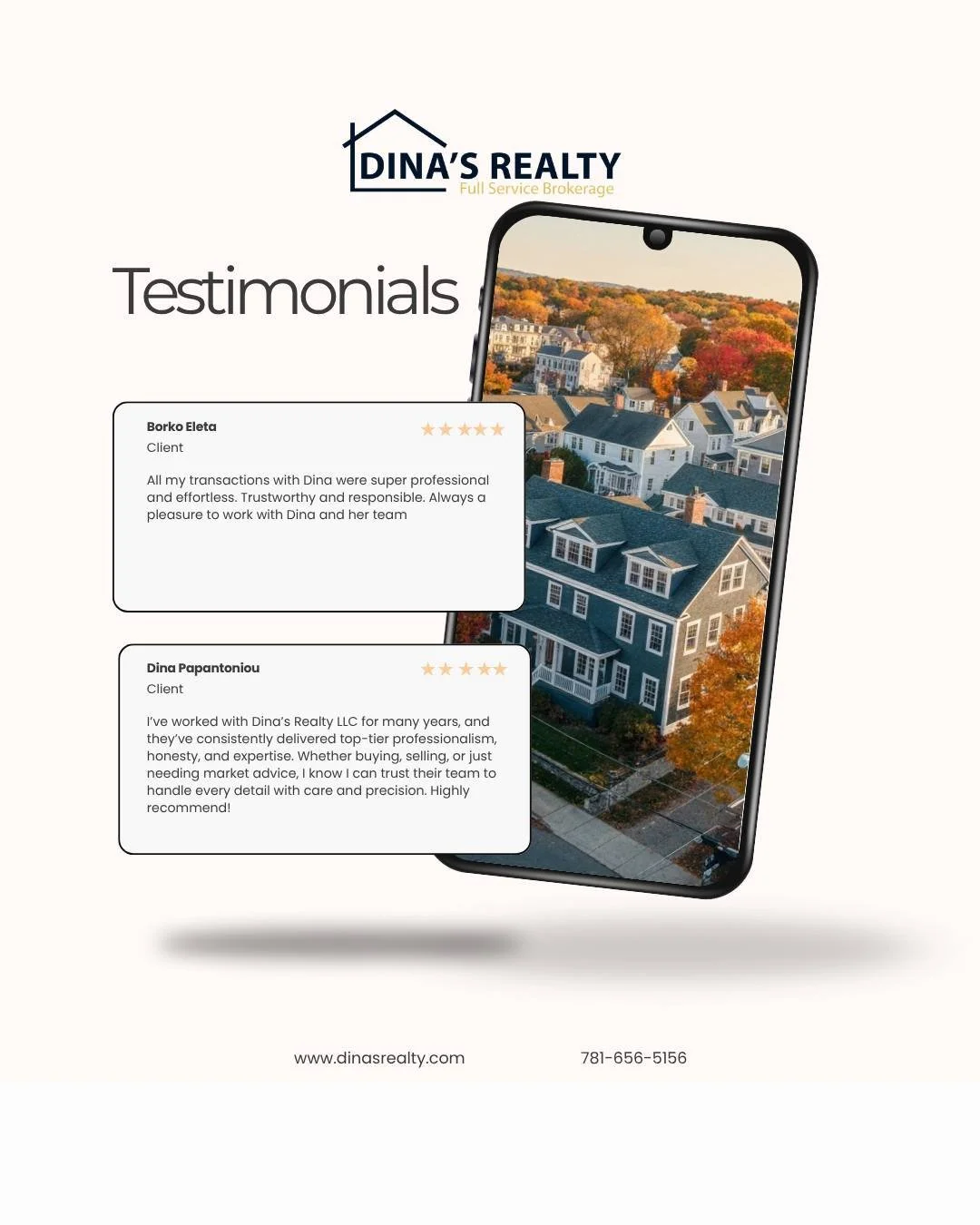 Nothing means more to us than happy and satisfied clients. Want to share your thoughts on Dina's Realty? Visit our website (link in bio)!

📱781-656-5156 💻 info@dinasrealty.com

#DinasRealty #RevereBeachRealEstate #BostonRealEstate #Agents #Selling 