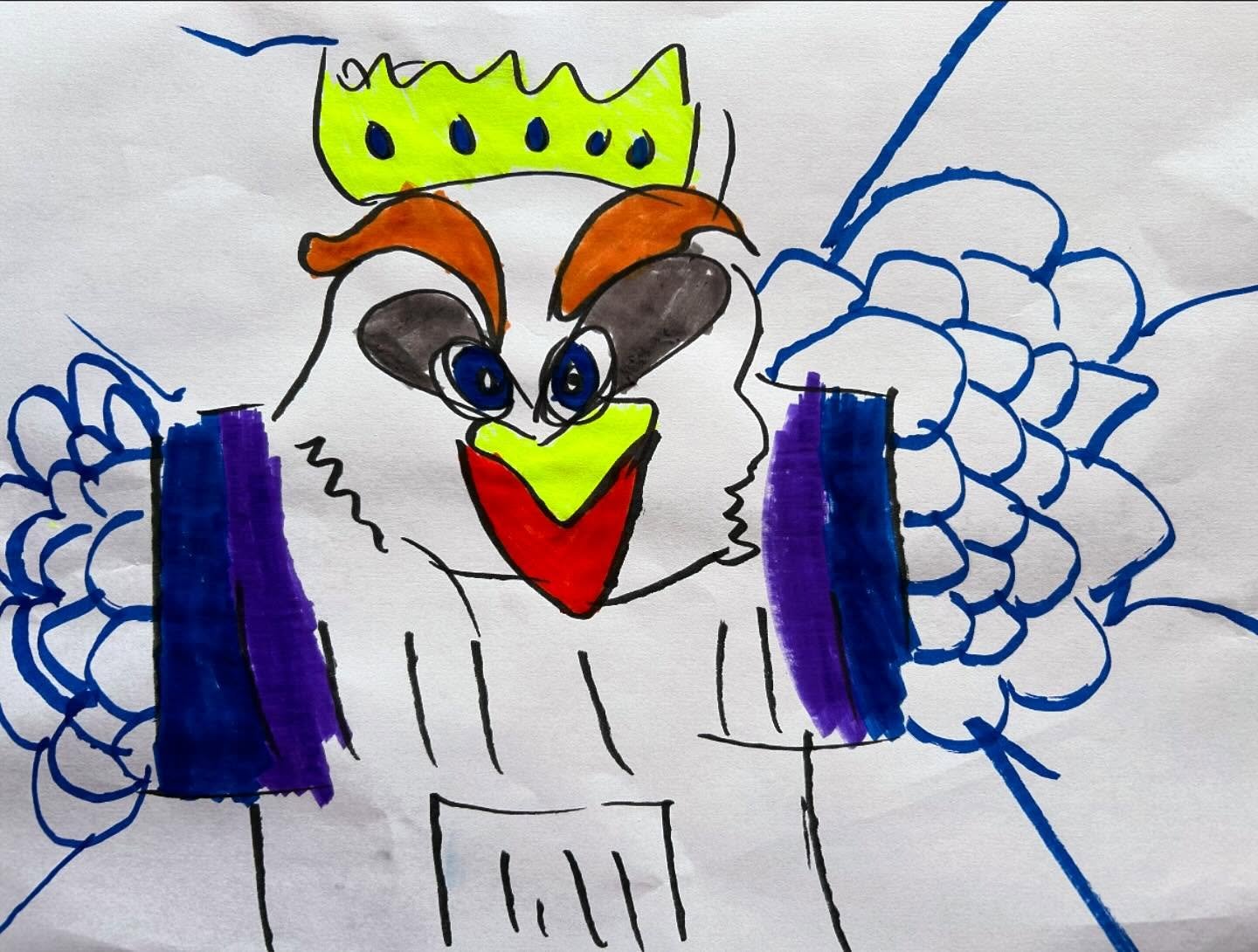 Turkey princess robot hybrid animal by Cameron Kady age 7 #cooldrawings #kidsart #artclassesforkids #strokesforlittlefolks #kidsartclasses #miniartists