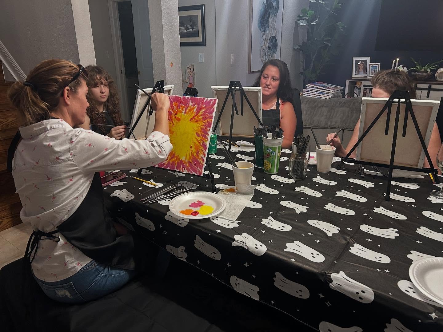 A spooky good time last night painting these sunsets! Fri-yay done right! Art, wine, and friendship! #paintandsip #friyay #artwork #girlsnight #friendship #wine #artlovers #hangout #creativity #artparties #westonfl