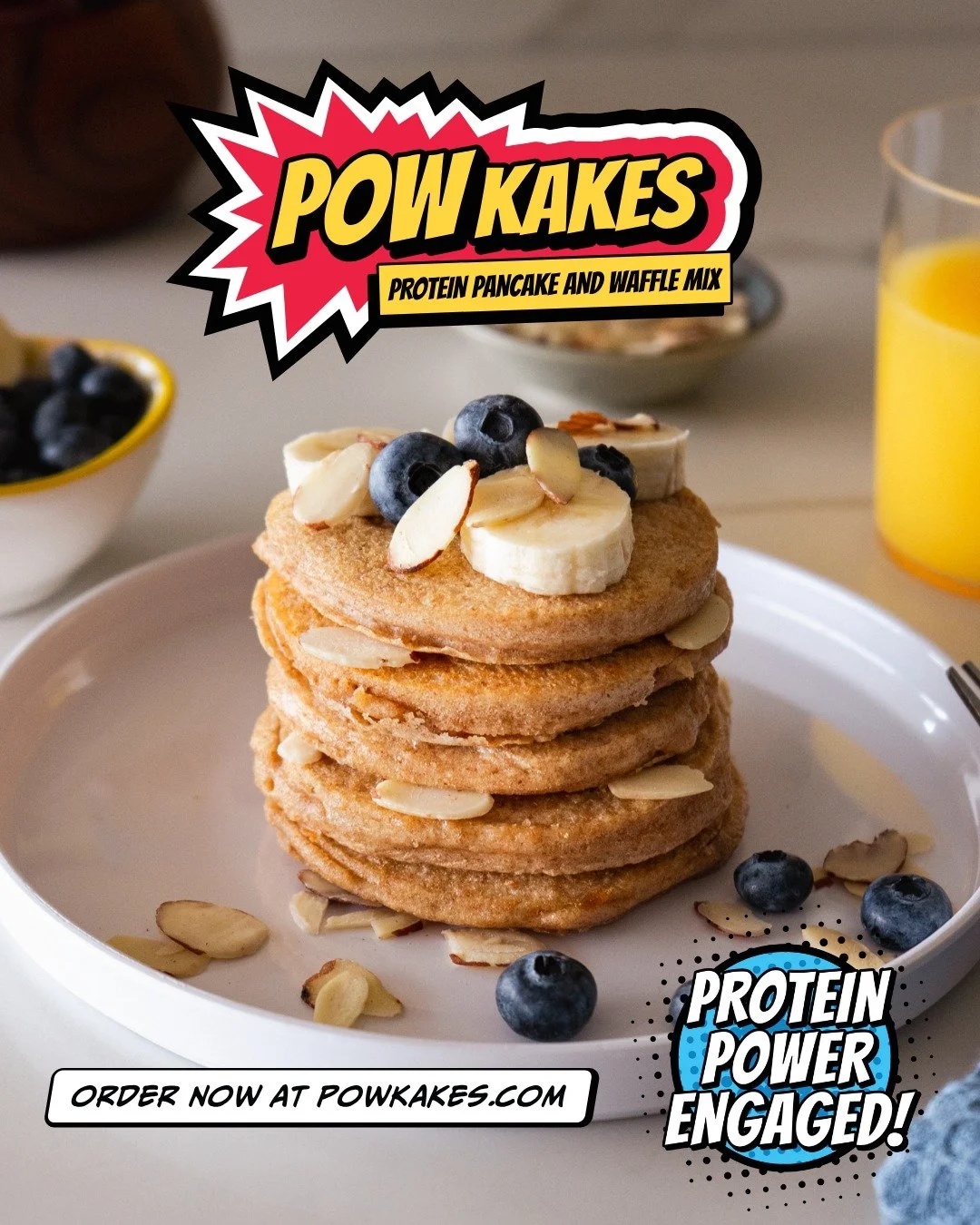 Stack 'em high, fuel 'em right!

POWKAKES brings the protein power your mornings have been missing&mdash;fluffy, delicious, and packed with the good stuff. Top with your favorite fruits and get ready to conquer the day!

#PowKakes #BreakfastGoals #Pr