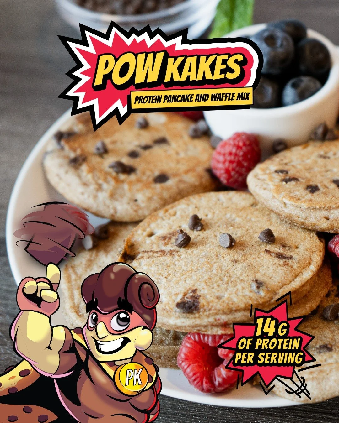More chips. More berries. More wow! 🍫🫐 No syrup required. 

#PowKakes #ChocolateChips #ProteinPacked