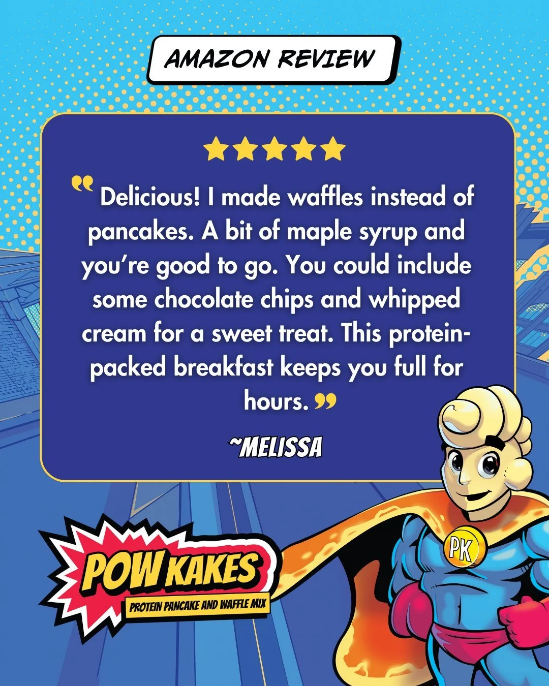 ⭐️⭐️⭐️⭐️⭐️ POW! Melissa just leveled up breakfast with her waffle hack! 🧇💥 

Add a splash of maple syrup, maybe some chocolate chips, and you&rsquo;ve got a superhero treat that keeps you full for hours. Who&rsquo;s ready to join the breakfast squa