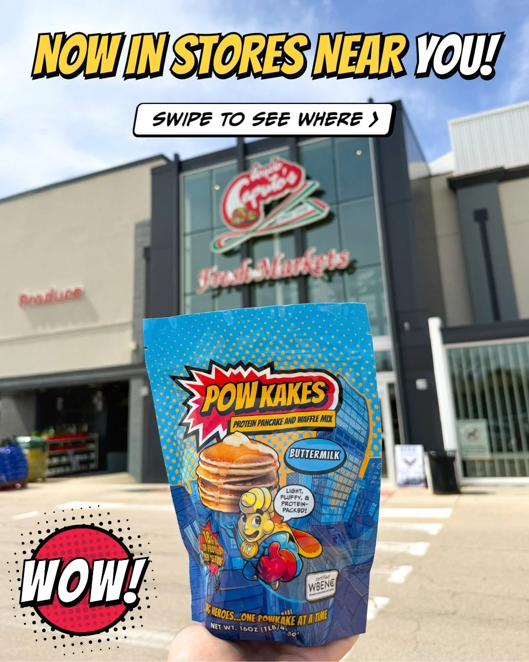 🚨 BIG NEWS! 🚨 PowKakes has landed in stores near YOU! 🥞💥 

Swipe to see exactly where you can grab your favorite high-protein pancakes and fuel your mornings like a superhero! 💪✨ 

Spot us on the shelves? Snap a pic, tag @POWKAKES, and show us y