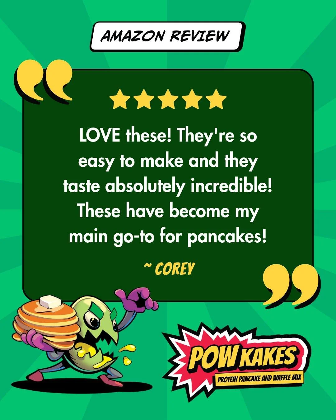 We love hearing how POWKAKES is powering up your days! 💥 Thank you, Corey, for the awesome 5-star Amazon review. 

Easy to make, incredible taste, and your new go-to for pancakes&mdash;what more could we ask for?🥞✨
#PowKakes #ProteinPancakes #Prote
