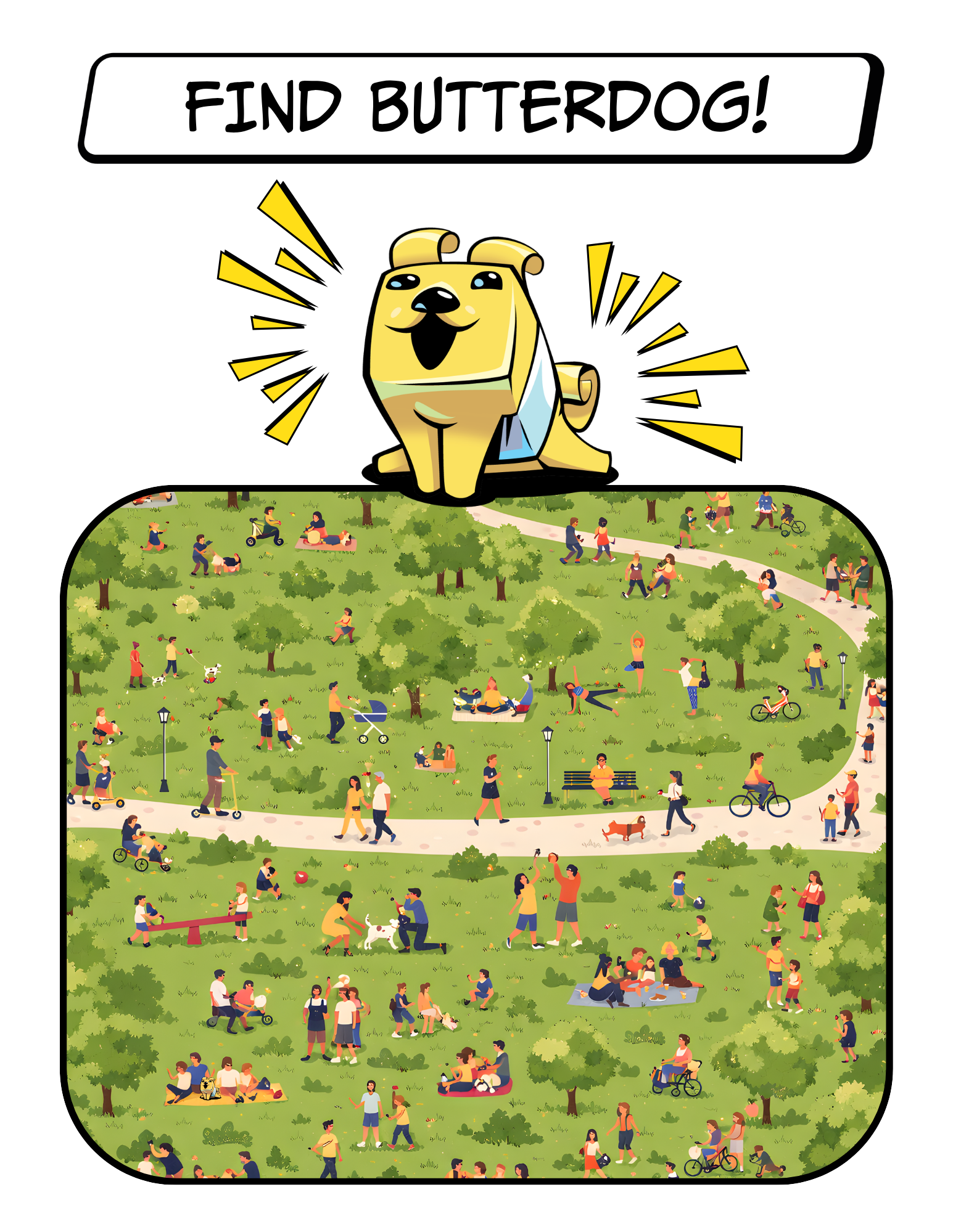ButterDog decided to take a hero's rest at the park - can you find him?!