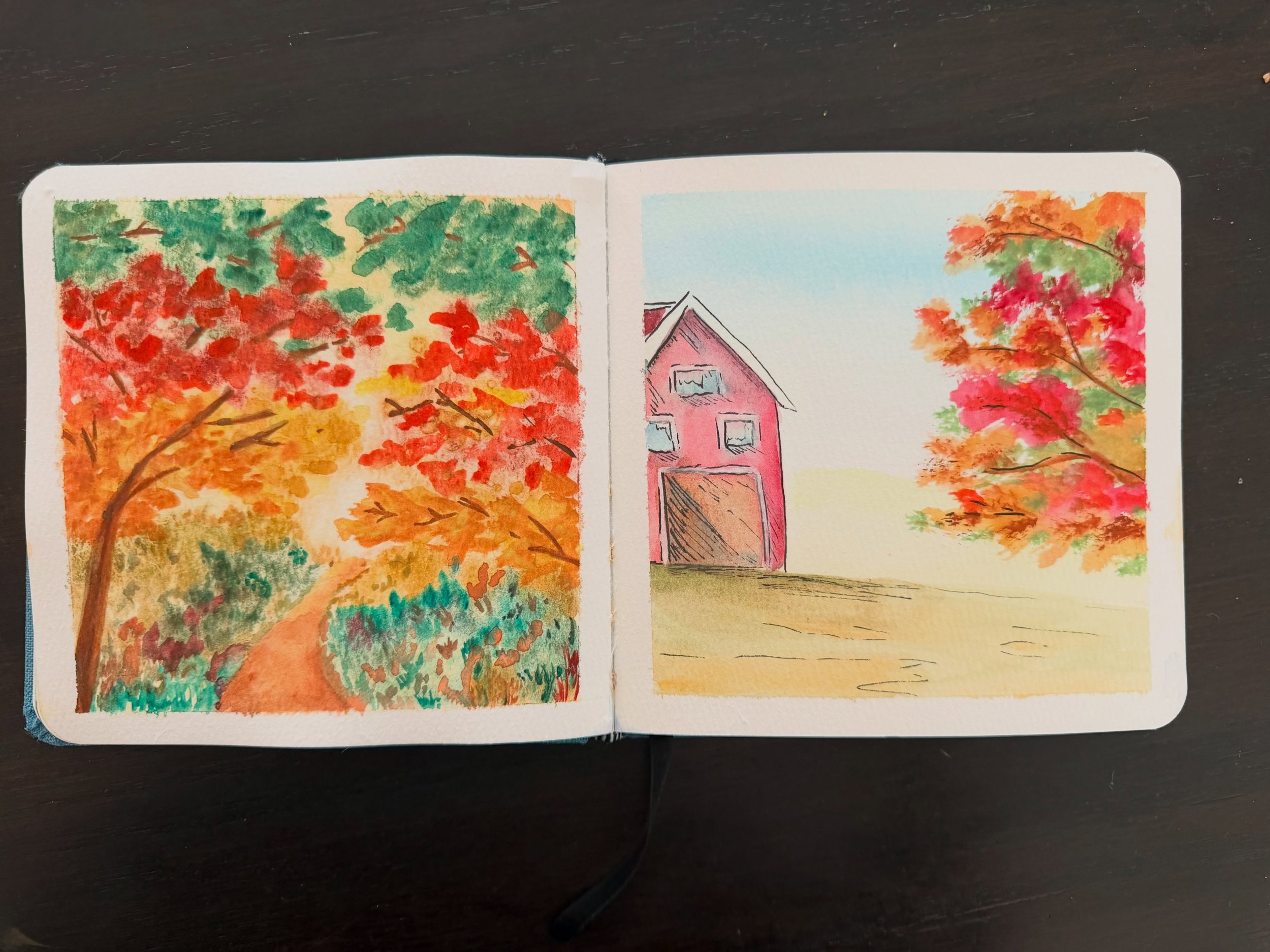 Conjuring up the fall to arrive in South Texas with watercolor. 🍁