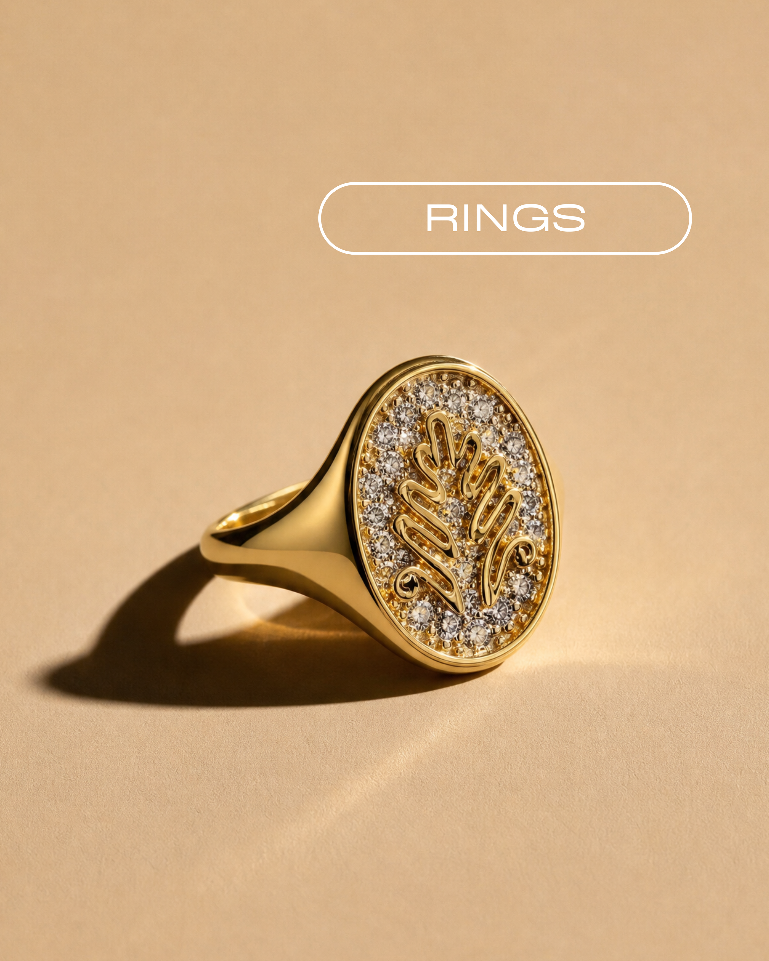 Pavé Chirma signet ring in 18k gold-plated sterling silver with lab-grown diamonds inspired by Afghan Chirmadozi embroidery.