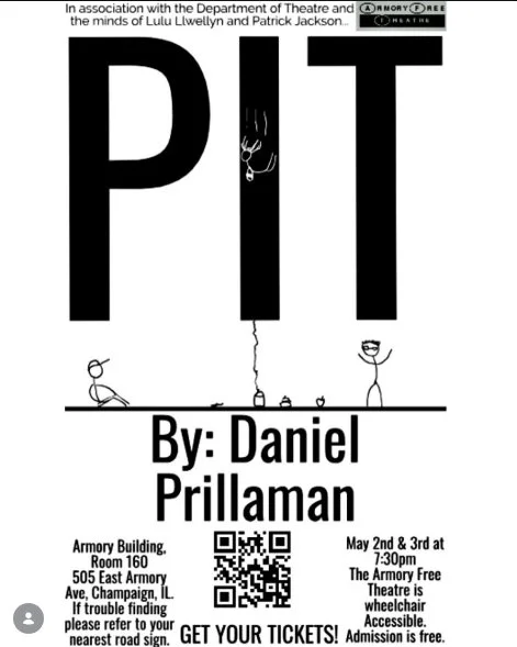 A poster for Pit: Stick figures react to a third falling from the sky