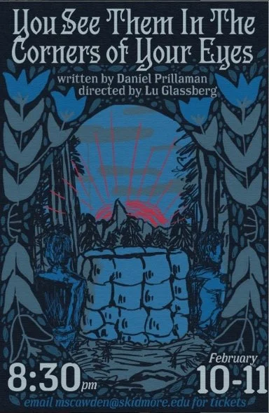 A poster for You See Them in the Corners of Your Eyes: A hand-drawn image of a well in the forest