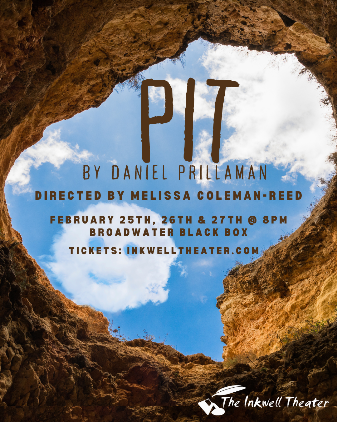 A poster for Pit: A POV of someone in a pit looking up at smiley face cloud in the sky