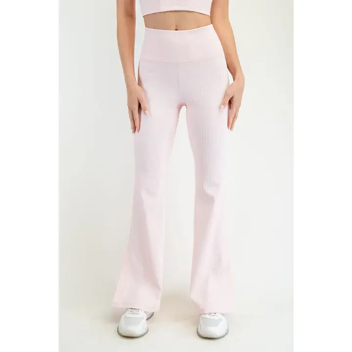 Light Pink Nylon Rib Flare Leggings