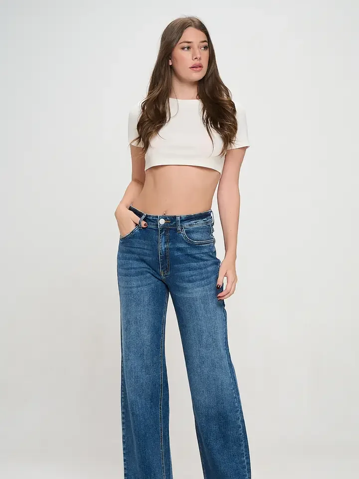 Stretch High Waisted Wide Leg Jeans