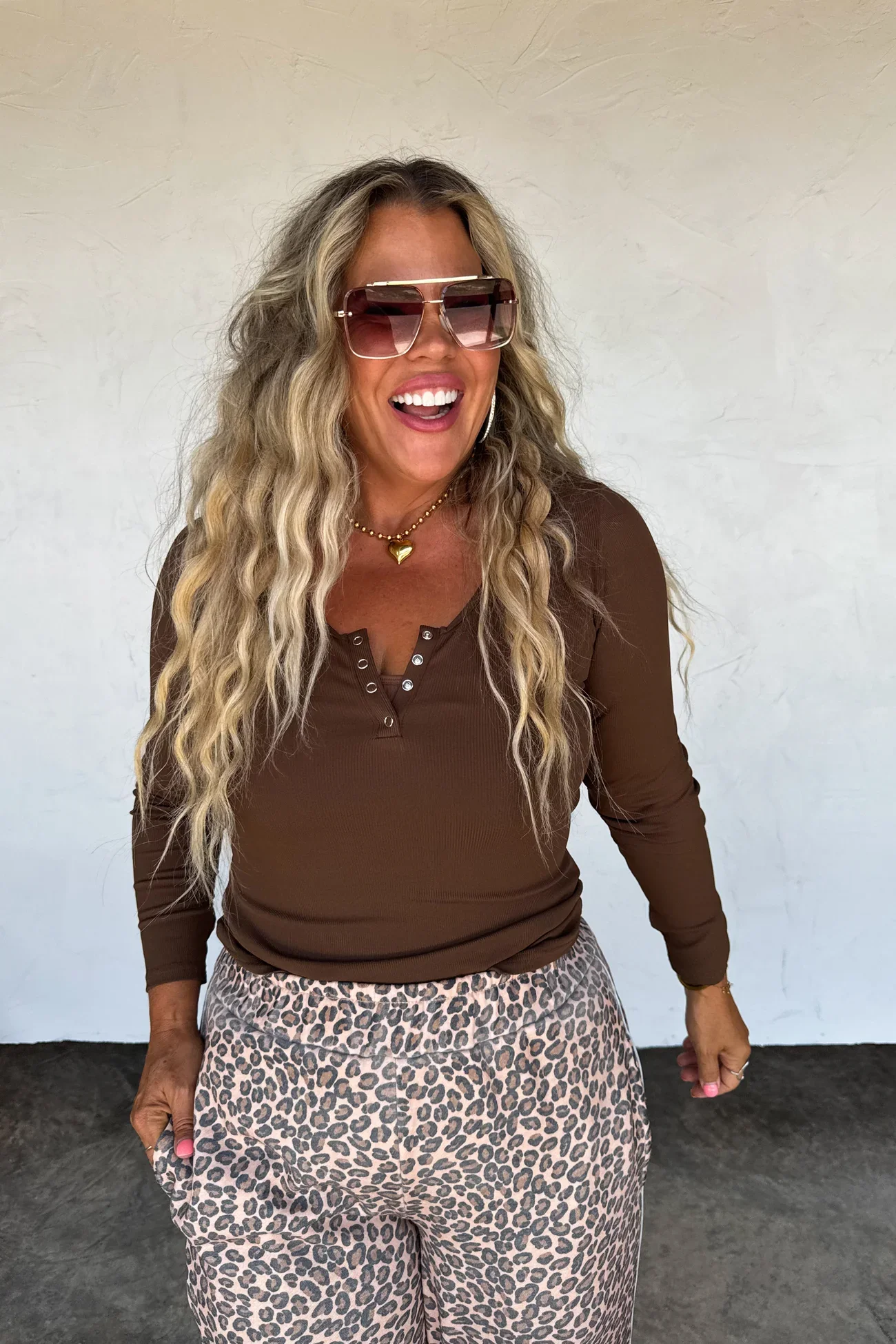 Brown Fall Brooklyn Snap Henley Top