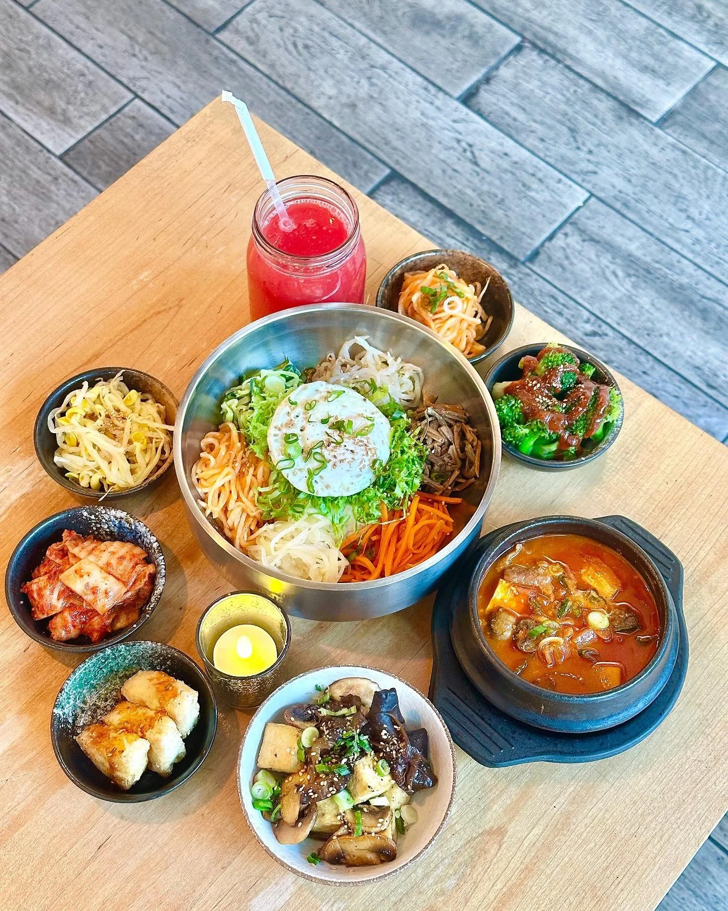 The perfect meal for our vegetarian customers: tofu &amp; mushroom bibimbap + soybean stew ✨get a freshly juiced watermelon juice on the side to complete your meal 🍉

📍KAL, Astoria NYC 
.
.
.
.
.
.
.
.
.
.
#nyc #ny #nyceats #eats #eatstagram #likes