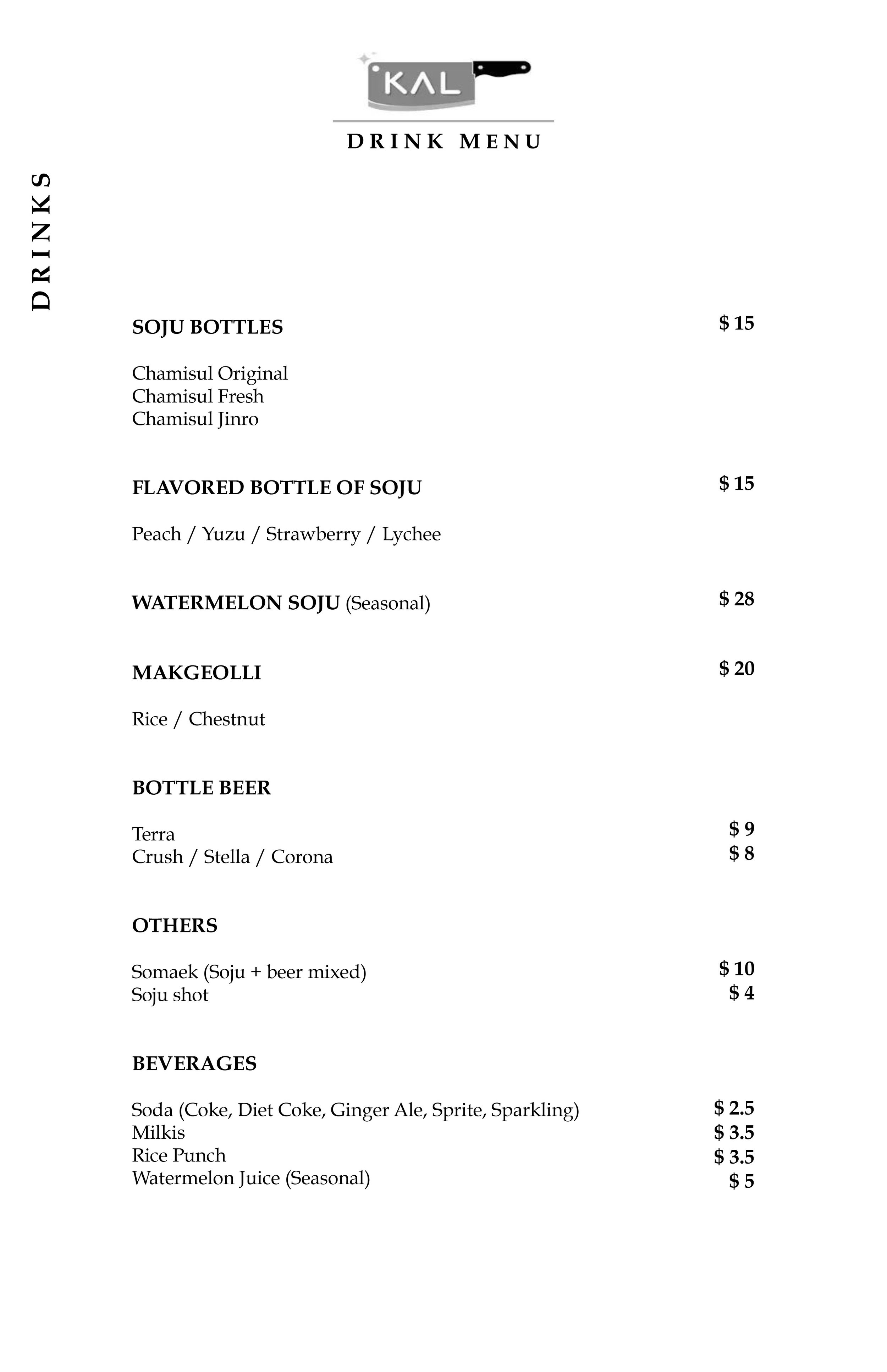 Menu — KAL Korean Restaurant Astoria