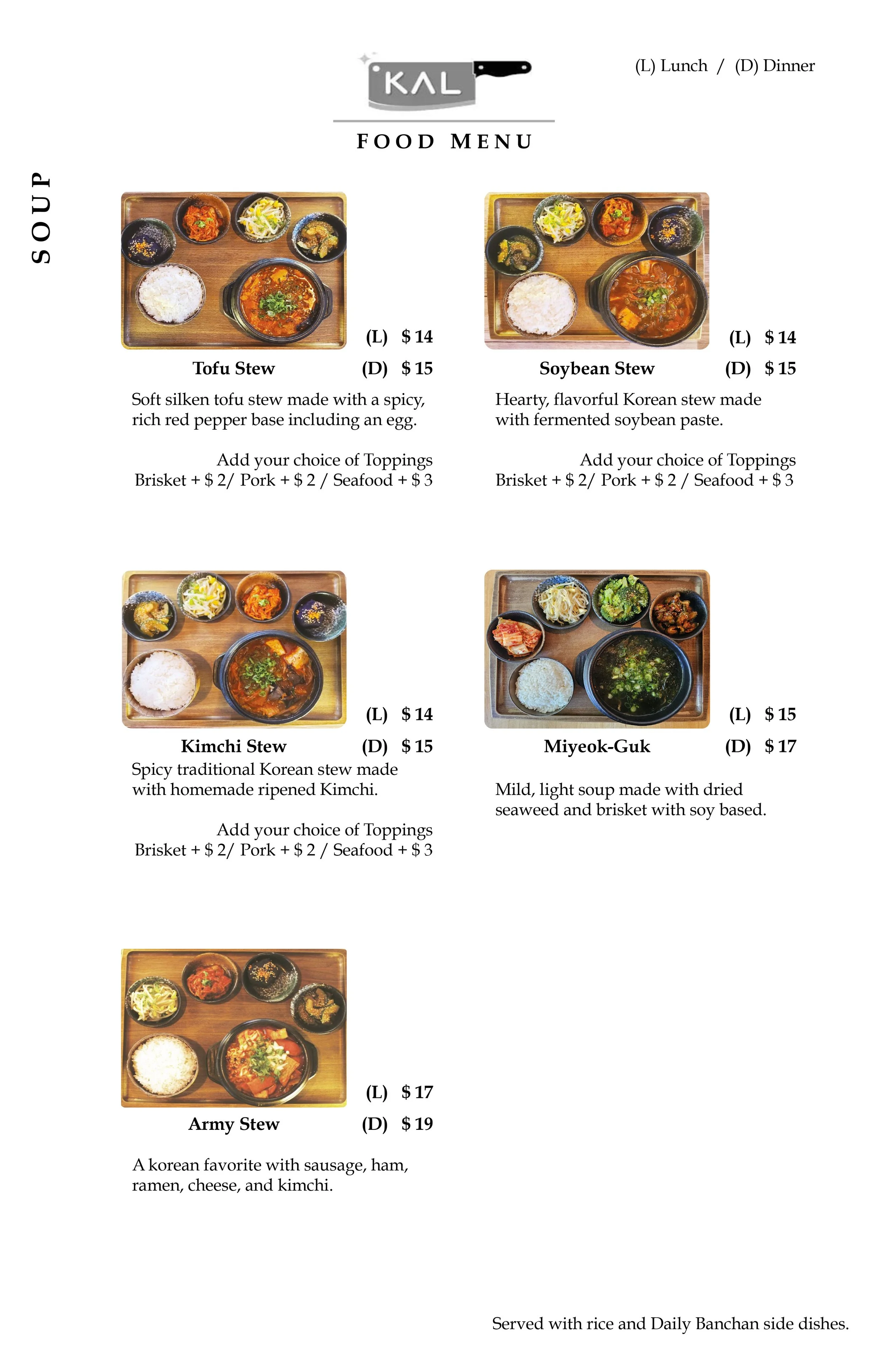 Menu — KAL Korean Restaurant Astoria