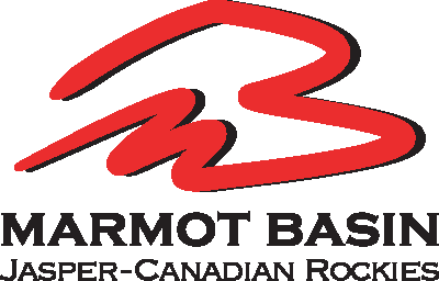 Logo of Marmot Basin with red stylized mountain and black text.